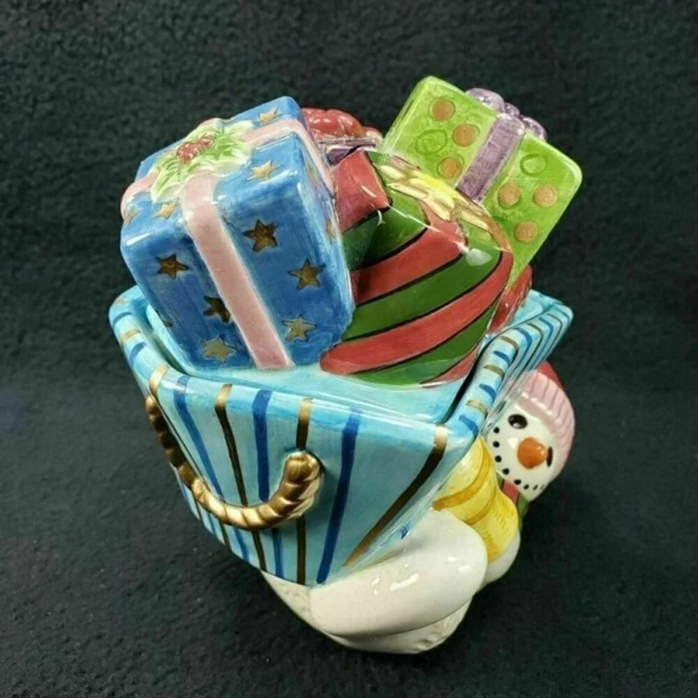 Fitz and Floyd Frosty‎ Folks Christmas Lidded Candy Jar Trinket Box 1996 Vintage